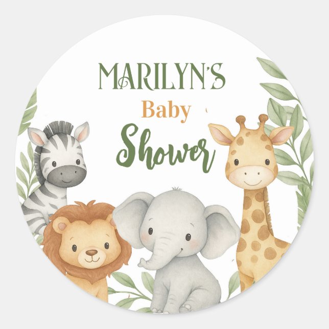 Baby Shower Cute Baby Animals Classic Round Sticker (Front)