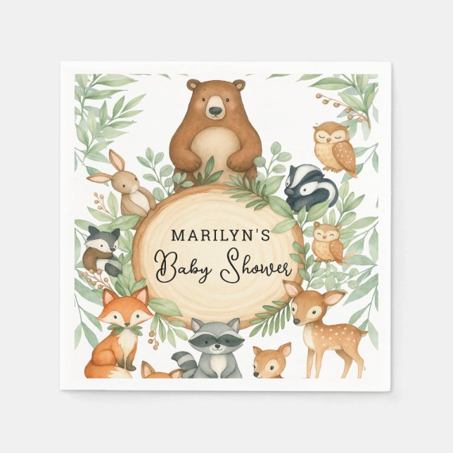 Baby Shower Cute Baby Animals Napkin (Front)