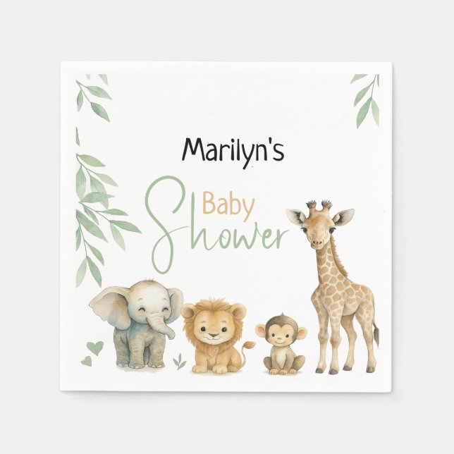 Baby Shower Cute Baby Animals Napkin (Front)