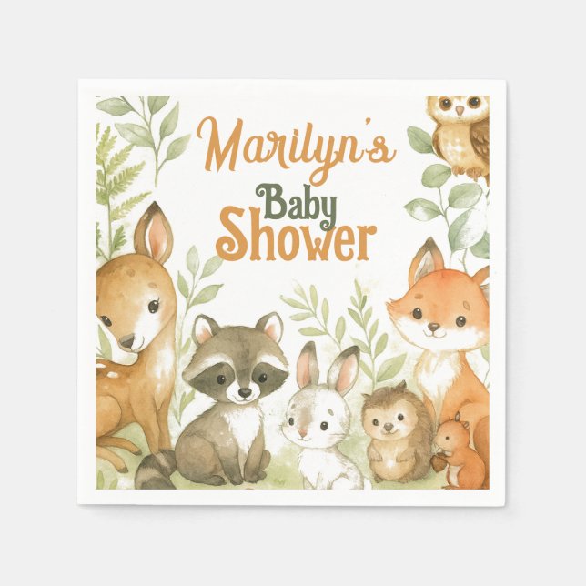 Baby Shower Cute Baby Animals Napkin (Front)