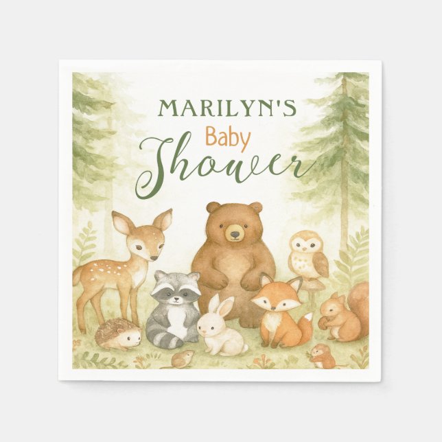 Baby Shower Cute Baby Animals Napkin (Front)