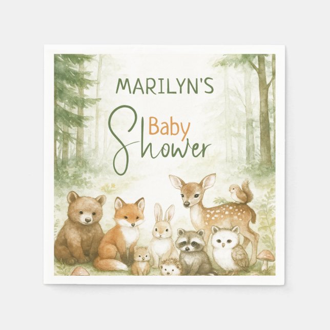 Baby Shower Cute Baby Animals Napkin (Front)