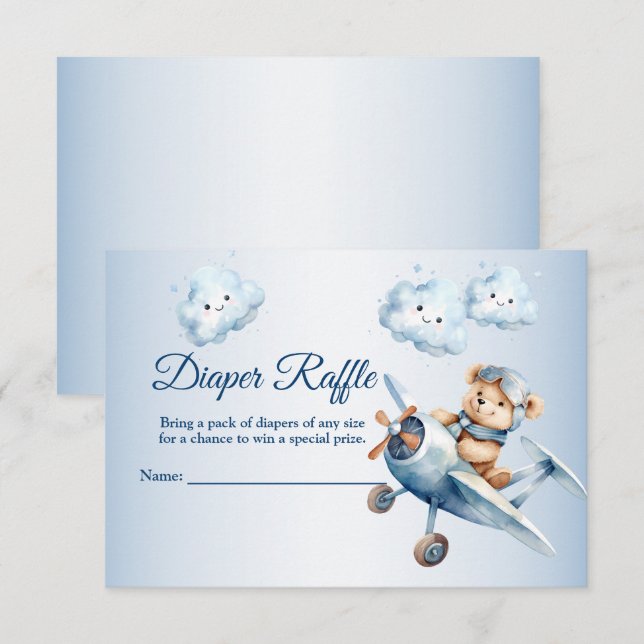 Baby Shower Cute Baby Bear Pilot Blue Aeroplane Enclosure Card (Front/Back)