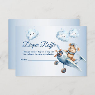 Baby Shower Cute Baby Bear Pilot Blue Aeroplane Enclosure Card