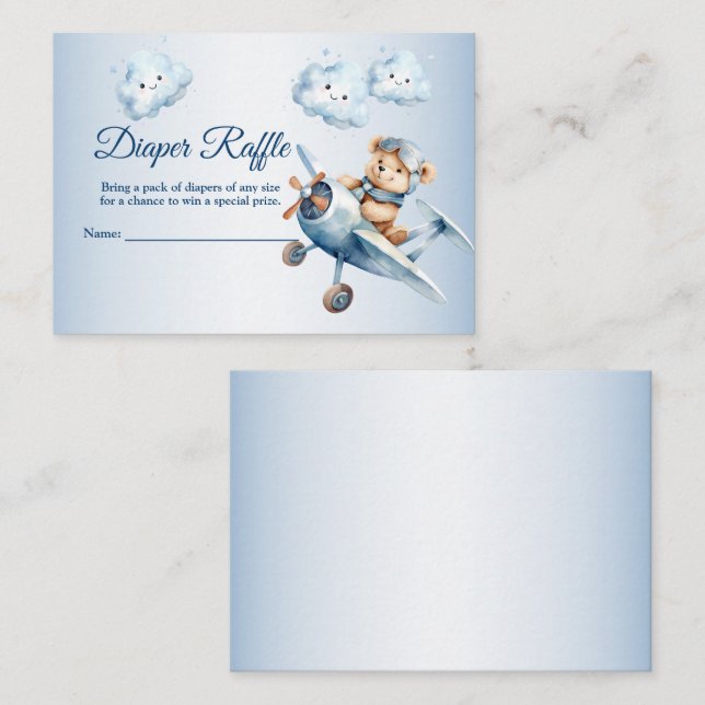 Baby Shower Cute Baby Bear Pilot Blue Aeroplane Enclosure Card (Front/Back)