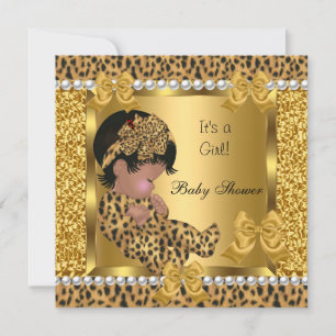 Baby Shower Cute Baby Girl Gold Leopard 2 Invitation