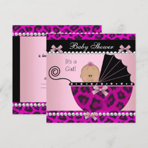 Baby Shower Cute Baby Girl Hot Pink Leopard Invitation
