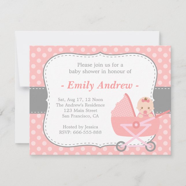 Baby Shower - Cute Baby Girl in Stroller Invitation (Front)