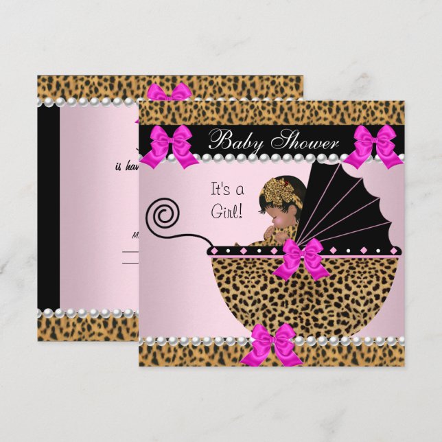 Baby Shower Cute Baby Girl Leopard Hot Pink Invitation (Front/Back)
