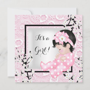 Baby Shower Cute Baby Girl Pink Blossom Lace C Invitation