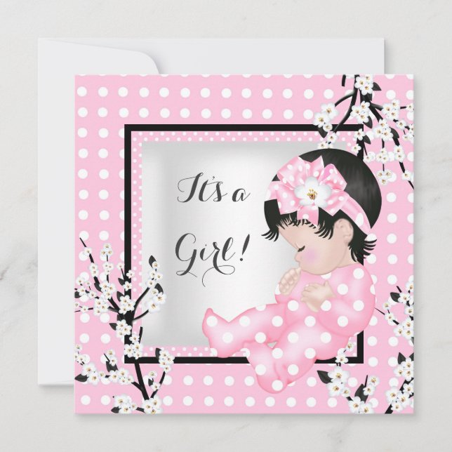 Baby Shower Cute Baby Girl Pink Blossom Spot C Invitation (Front)