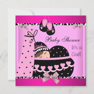 Baby Shower Cute Baby Girl Pink Cow Print Invitation
