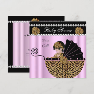 Baby Shower Cute Baby Girl Pink Leopard Bow Invitation