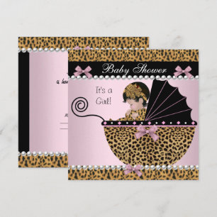 Baby Shower Cute Baby Girl Pink Leopard Bow Invitation