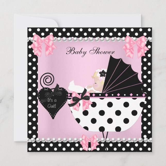 Baby Shower Cute Baby Girl Pink Polka dots Blonde Invitation (Front)