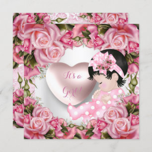 Baby Shower Cute Baby Girl Pink Roses Baby Girl 2 Invitation