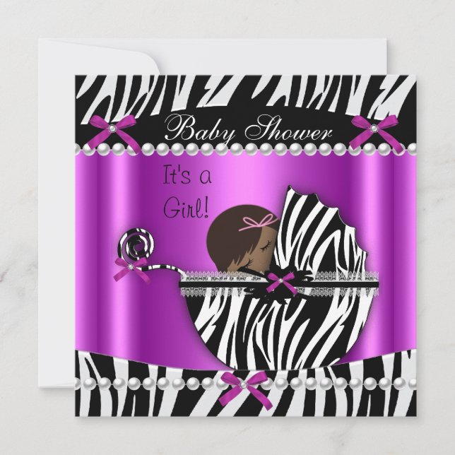 Baby Shower Cute Baby Girl Pink Zebra Invitation (Front)