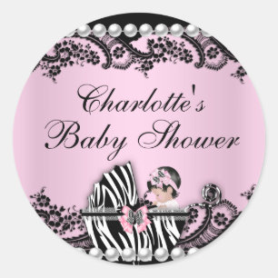 Baby Shower Cute Baby Girl Pink Zebra Lace Sticker