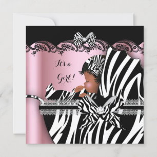 Baby Shower Cute Baby Girl Pink Zebra Pram Invitation