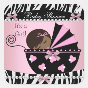 Baby Shower Cute Baby Girl Pink Zebra Print Square Sticker