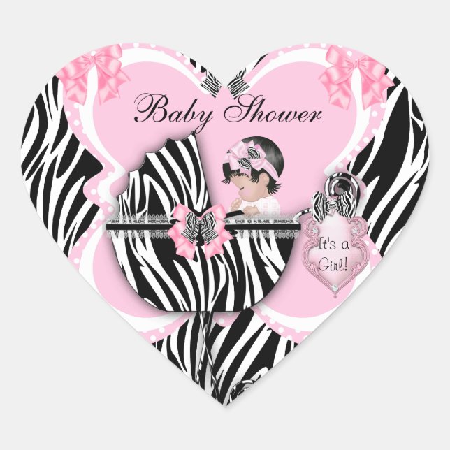 Baby Shower Cute Baby Girl Pink Zebra Spots Heart Sticker (Front)