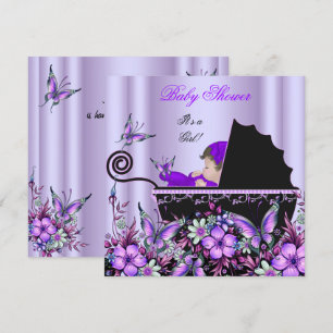 Baby Shower Cute Baby Girl Purple Butterfly 3 Invitation