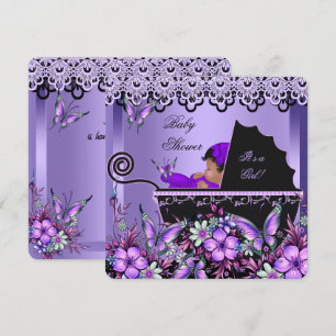 Baby Shower Cute Baby Girl Purple Butterfly 3a Invitation