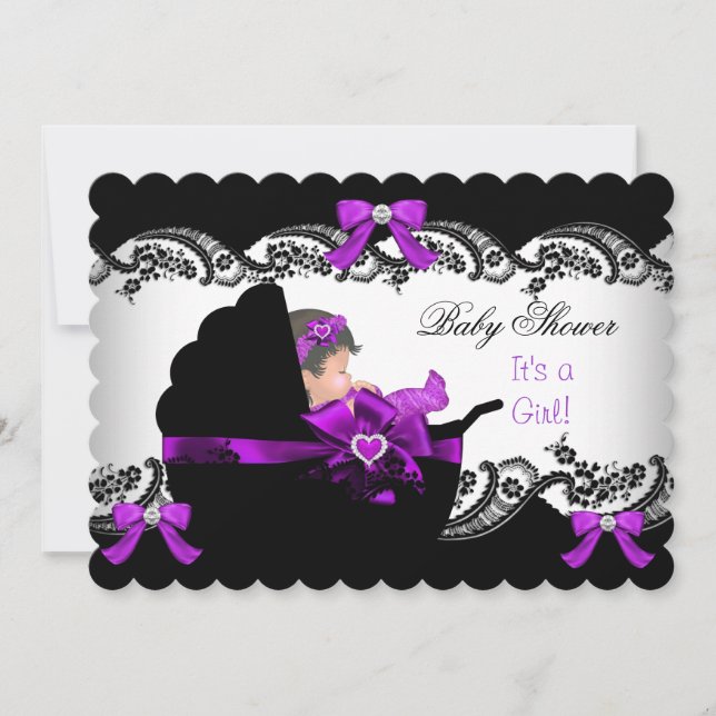Baby Shower Cute Baby Girl Purple Pink Lace S Invitation (Front)
