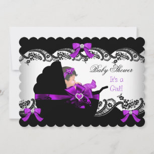 Baby Shower Cute Baby Girl Purple Pink Lace S Invitation