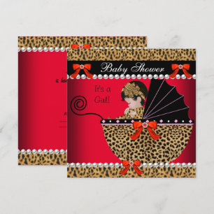 Baby Shower Cute Baby Girl Red Leopard Bow Invitation