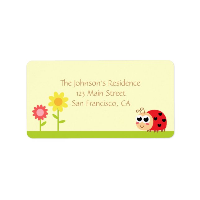 Baby Shower: Cute Baby Ladybug in a garden Label (Front)