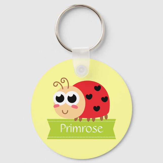 Baby Shower: Cute Baby Ladybug with heart spots Key Ring (Front)