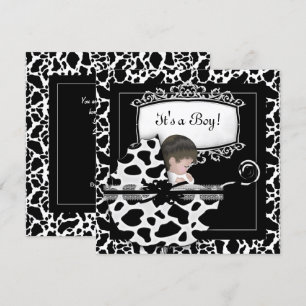 Baby Shower Cute Baby Pram Cow Black White Invitation