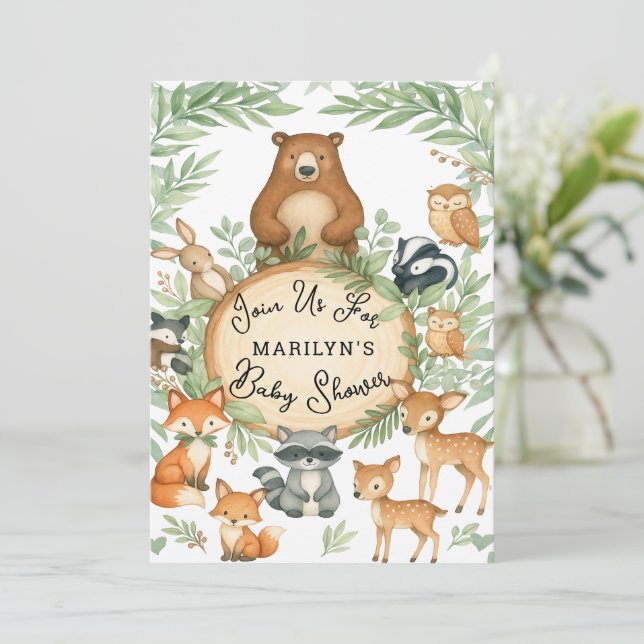 Baby Shower Cute Baby Woodland Animals Invitation (Standing Front)