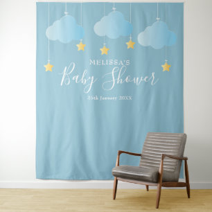 Baby Shower Cute Blue Photo Booth Backdrop Tapestry