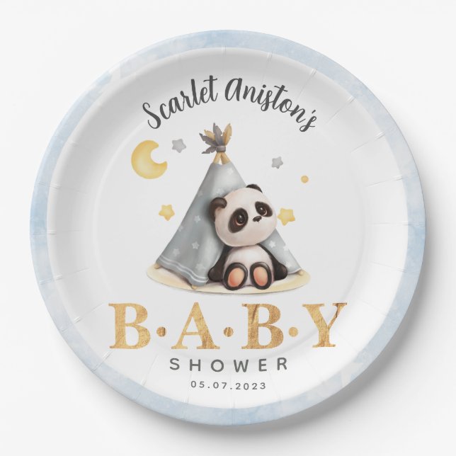 Baby Shower Cute Boho Panda in Tent Paper Plate (Front)