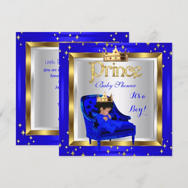 Baby Shower Cute Boy Prince Royal Blue Chair A Invitation (Front/Back)