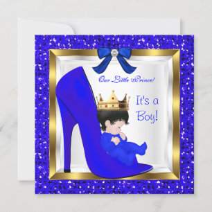Baby Shower Cute Boy Prince Royal Blue Crown Invitation
