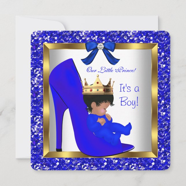 Baby Shower Cute Boy Prince Royal Blue Shoe 2 Invitation (Front)