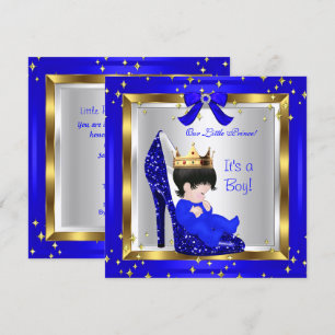 Baby Shower Cute Boy Prince Royal Blue Shoe 6 Invitation