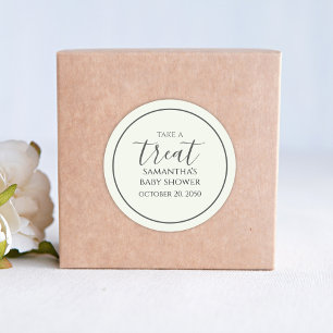 Baby Shower Cute Calligraphy Script Treat Green Classic Round Sticker