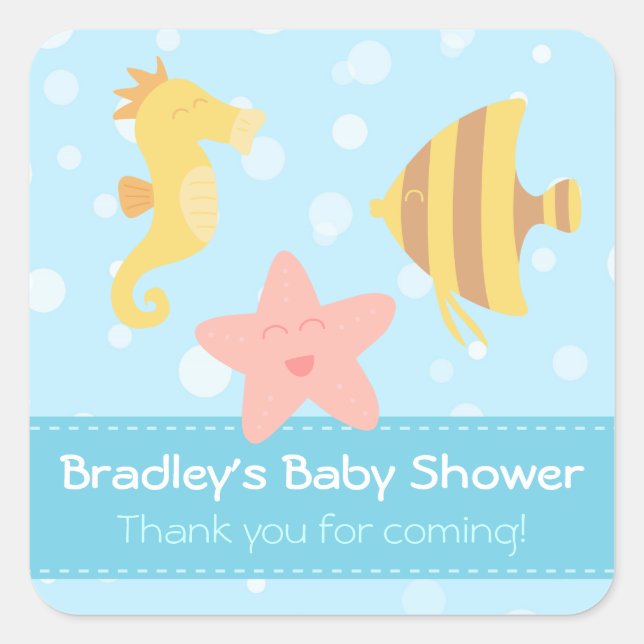 Baby Shower: Cute cartoon underwater creatures Square Sticker (Front)