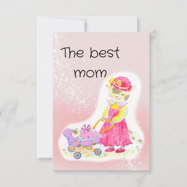 Baby shower, cute cat and baby thank you card (Front)