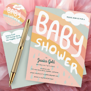 BABY SHOWER Cute Clouds Rainbow Rain Custom Invitation Postcard