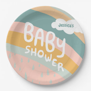 BABY SHOWER Cute Clouds Rainbow Rain Custom Paper Plate