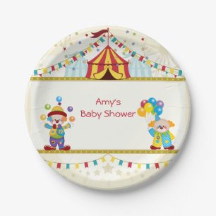 Baby Shower, Cute Clowns, Circus, Custom Paper Plate