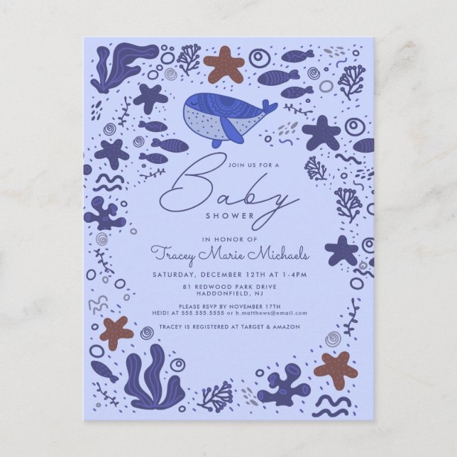 BABY SHOWER | Cute Doodle Whale Postcard (Front)