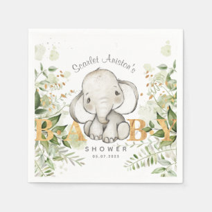 Baby Shower Cute Elephant Greenery Napkin