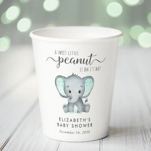 Baby Shower Cute Elephant Mint Green Paper Cups