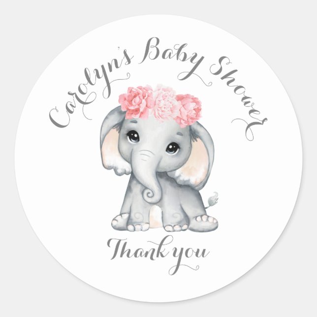 Baby Shower Cute Elephant Thank You Sticker (Front)
